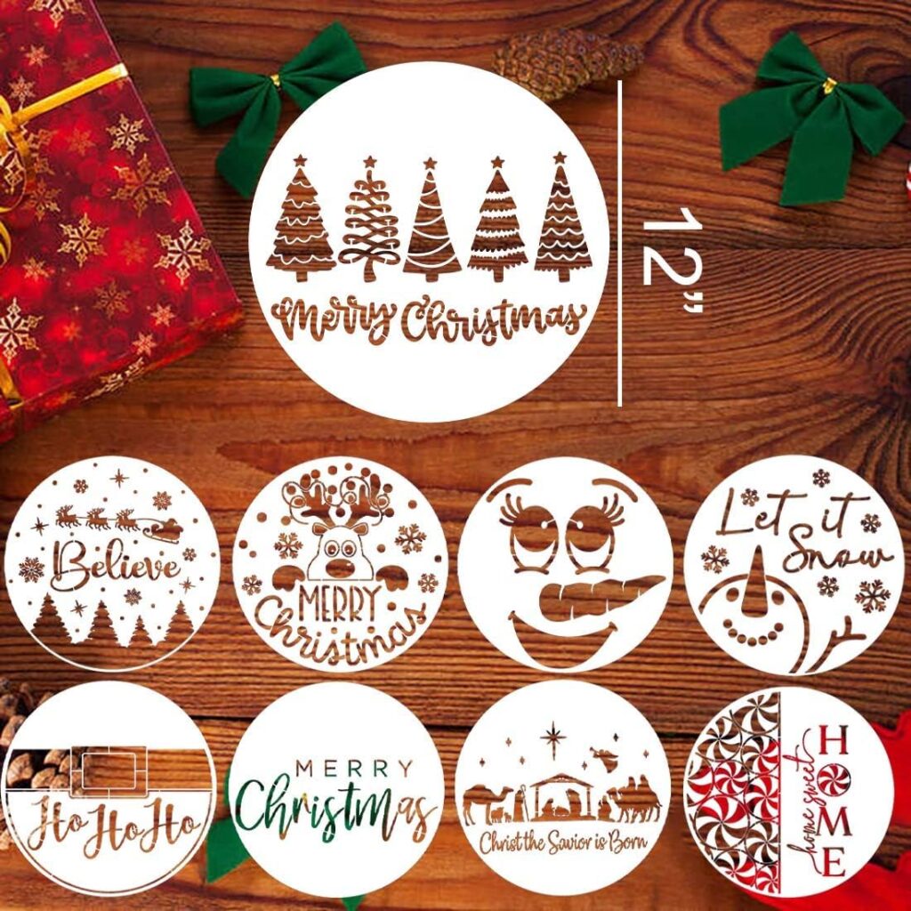 Christmas Stencils for Painting on Wood 12” Christmas Stencil Xmas Holiday Stencil Round Believe Snowman Templates for Porch Door Decor