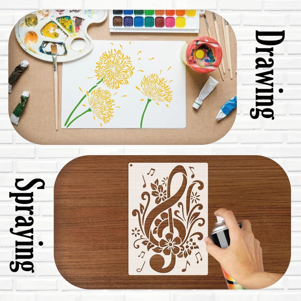 Flower Stencils for Painting on Wood, Dandelion Stencils for Crafts Reusable Wood Burning Drawing Art Floral Paint Stencils and Patterns for Wall Cake Cookie Canvas Furniture Paper