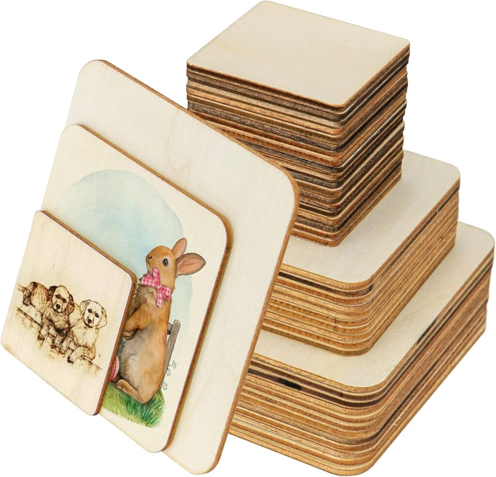 Meetory 42 Piece Unfinished Blank Wood Square,3 Different Size Wood Square Slices Cutouts for DIY Arts Craft Project, Pyrography Art, Painting Writing and Decoration(10cm,8cm,5cm)