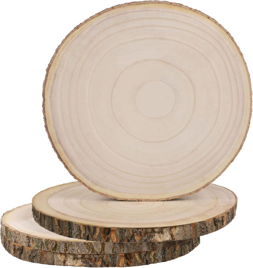 Prsildan 4 Pcs Large Natural Wood Slices, 7-8.5 Inches Unfinished Wood Centerpieces for Tables, DIY Round Wooden Circle Sign Crafts for Wedding Party Décor