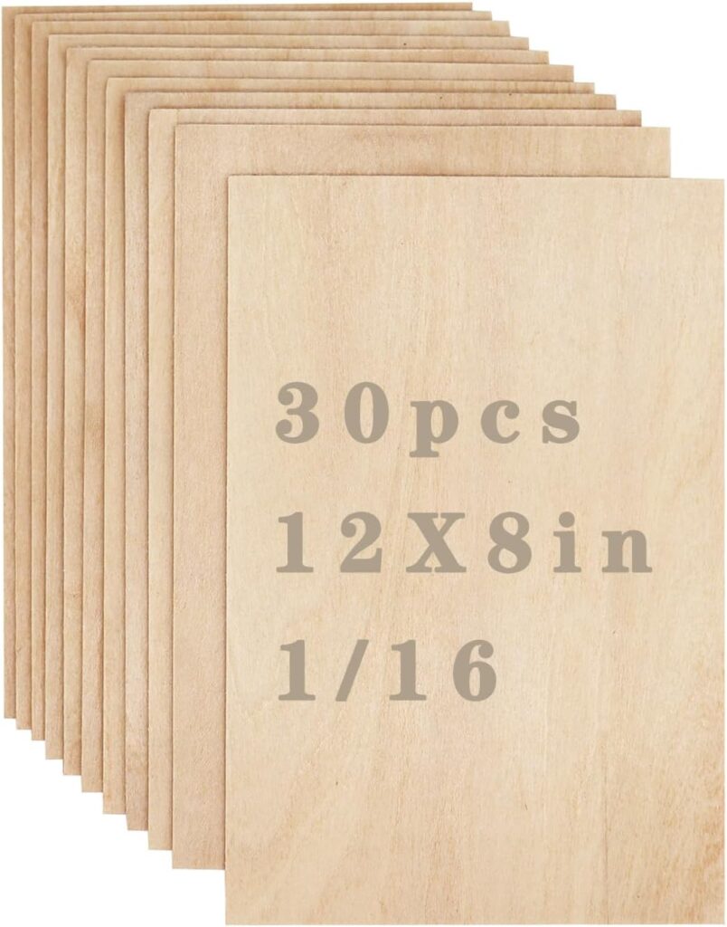 Unfinished Wood Pieces,30Pcs Basswood Sheets 12 x 8 Inch 1/16,Thin Plywood Wood Sheets for Crafts,Perfect for DIY Projects, Painting, Drawing, Laser, Wood Engraving, Wood Burning and CNC Cutting