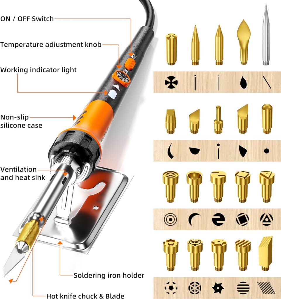 Wood Burning Kit,72 pcs Wood Burning Tool with Adjustable Temperature 200~450°C, Wood Burner Tools Set with Pyrography Pen for Embossing Carving DIY Adults Crafts Beginners