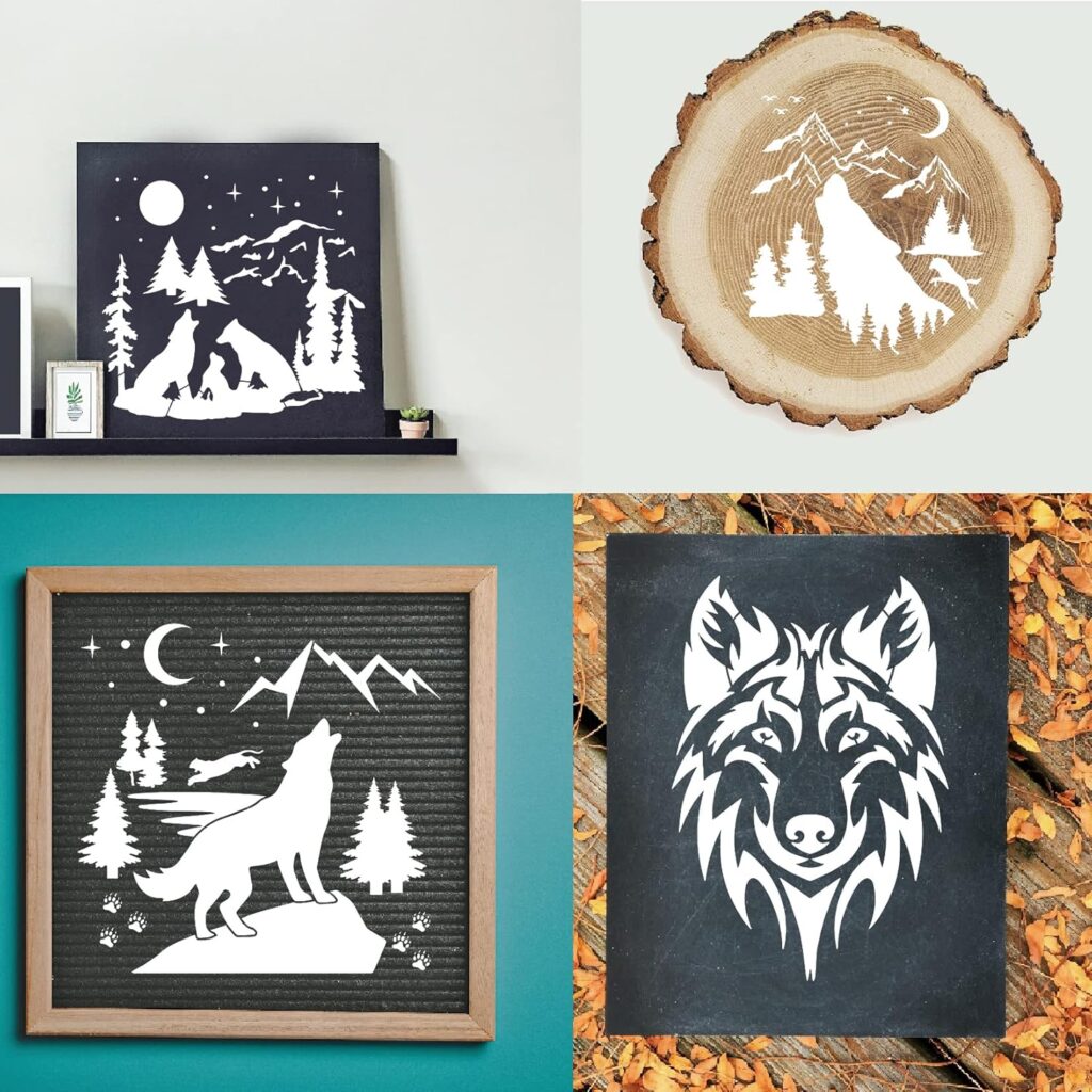 11 Pcs Wolf Stencils Forest Mountain Tree Stencils for Wood Burning Stencil Template Stencils for Painting on Wood Crafts Home Decors (Wolf)