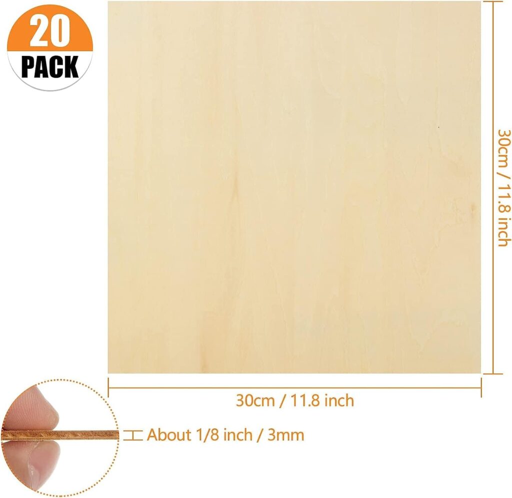 20PCS Basswood Sheets 1/8 x 12 x 12 Inch Plywood 3mm Square Wooden Board for Crafts, Unfinished Wooden Sheets 3mm Basswood for DIY Architectural Model MakingBurning Pyrography Drawing Laser Scroll