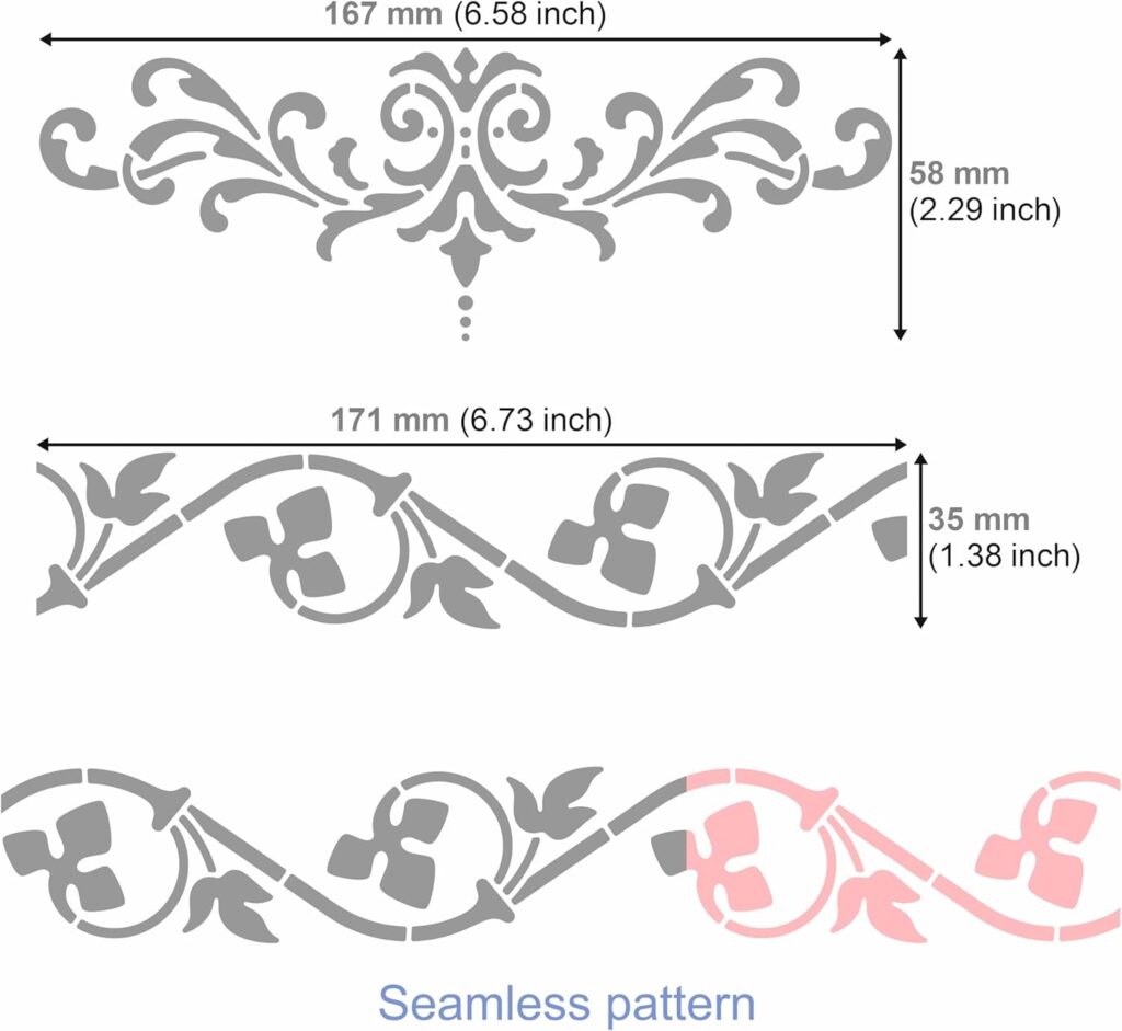 Aleks Melnyk No.259 Metal Stencil, Swirls, Ornaments, Flowers Vine, Patterns, Border, Small Stencil, 1 PC, Template for Wood Burning, Engraving, Crafting, Scrapbook, Art, Ornate