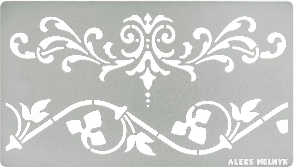 Aleks Melnyk No.259 Metal Stencil, Swirls, Ornaments, Flowers Vine, Patterns, Border, Small Stencil, 1 PC, Template for Wood Burning, Engraving, Crafting, Scrapbook, Art, Ornate