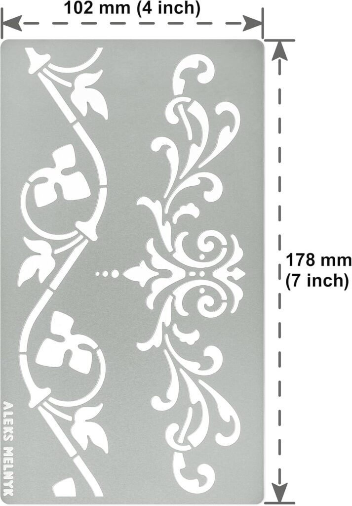 Aleks Melnyk No.259 Metal Stencil, Swirls, Ornaments, Flowers Vine, Patterns, Border, Small Stencil, 1 PC, Template for Wood Burning, Engraving, Crafting, Scrapbook, Art, Ornate