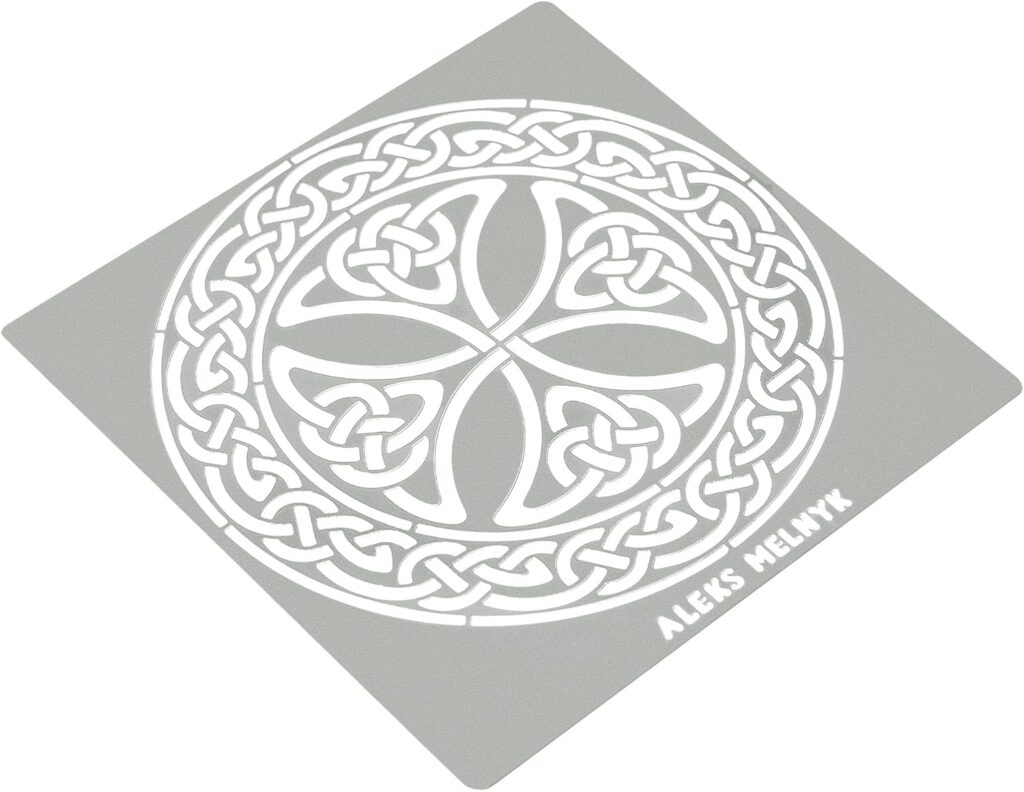 Aleks Melnyk No.38.2 Metal Journal Stencil, Celtic Knot, Cross, Scandinavian, Viking Symbol, Stainless Steel Irish Stencils, Template Tool for Wood Burning, Pyrography and Engraving, Crafting, DIY