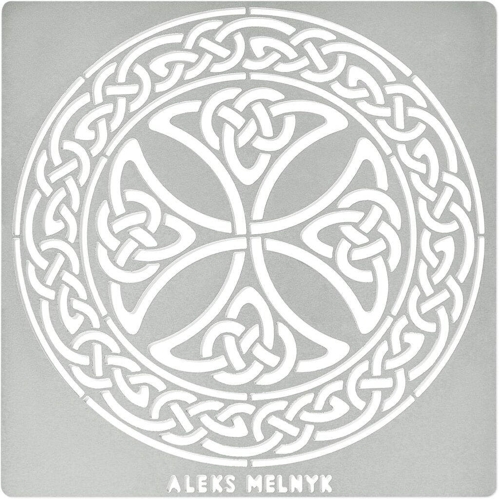 Aleks Melnyk No.38.2 Metal Journal Stencil, Celtic Knot, Cross, Scandinavian, Viking Symbol, Stainless Steel Irish Stencils, Template Tool for Wood Burning, Pyrography and Engraving, Crafting, DIY