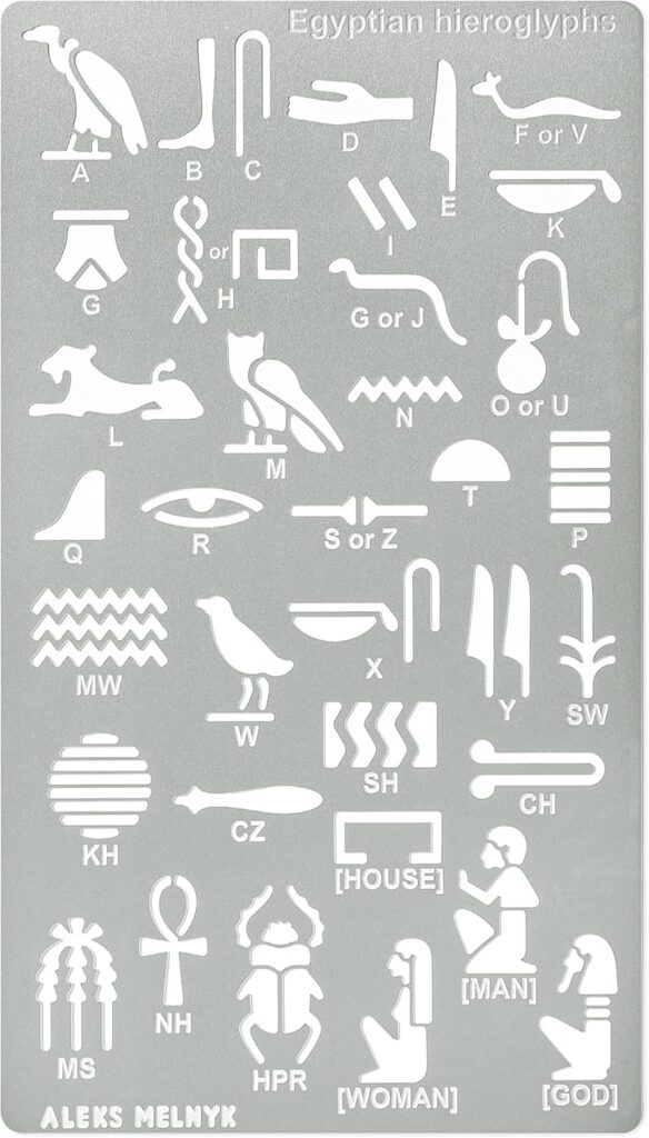 Aleks Melnyk No.456 Metal Stencil, Egyptian Hieroglyphs, Ancient Egyptian Glyphs Alphabet, Letter Tracers, Template for Wood Burning, Magic Runes, Pyrography Engraving, Bookmark, Crafts, Art, DIY