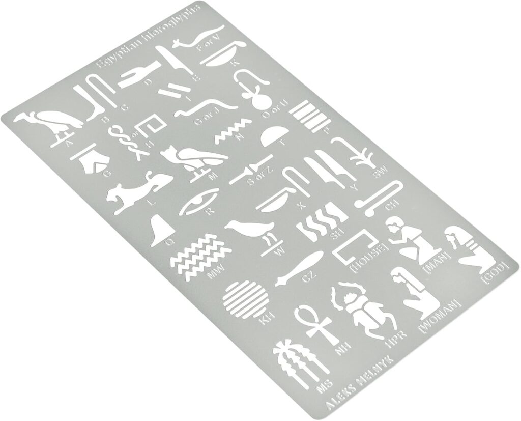 Aleks Melnyk No.456 Metal Stencil, Egyptian Hieroglyphs, Ancient Egyptian Glyphs Alphabet, Letter Tracers, Template for Wood Burning, Magic Runes, Pyrography Engraving, Bookmark, Crafts, Art, DIY